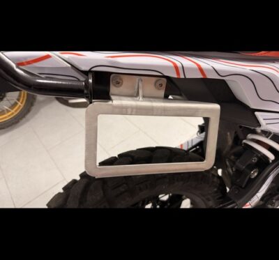 KTM 390 Adventure R luggage rack mounted on the bike