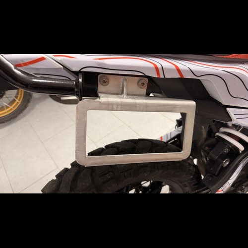 KTM 390 Adventure R luggage rack mounted on the bike